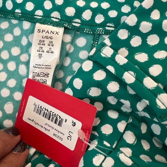 SPANX Sunshine Short 6” Polka Dot Kelly Green Beach Swim Trunks Shorts Large - Picture 7 of 10